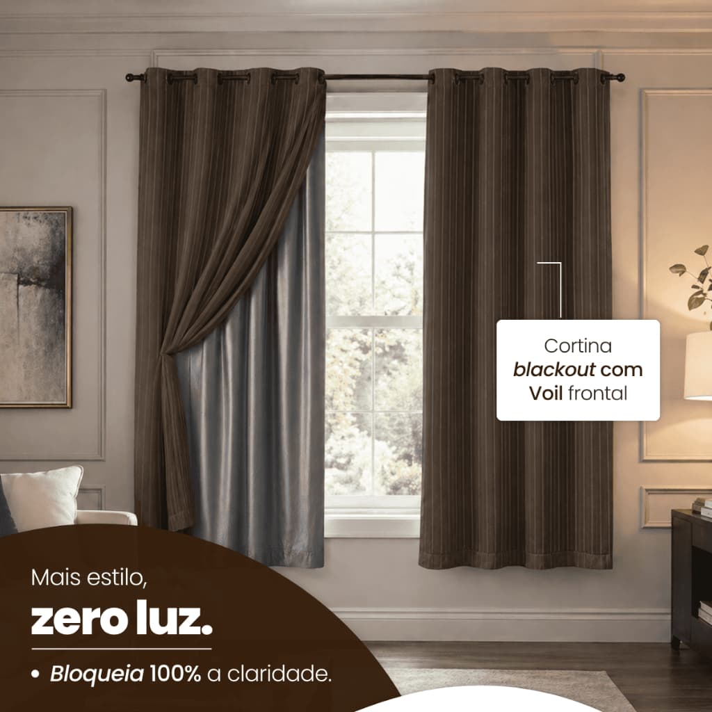 Cortina Blackout + Tecido Voil 2M de largura x 1,20M de Altura Blecaute Pvc Corta Luz Total