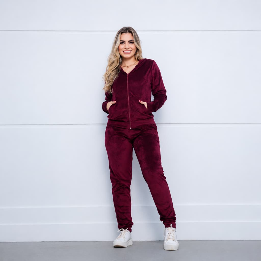 Conjunto Feminino Inverno Push Calça E Casaco Com Zíper Moletom Quentinho pro Frio Plus Size