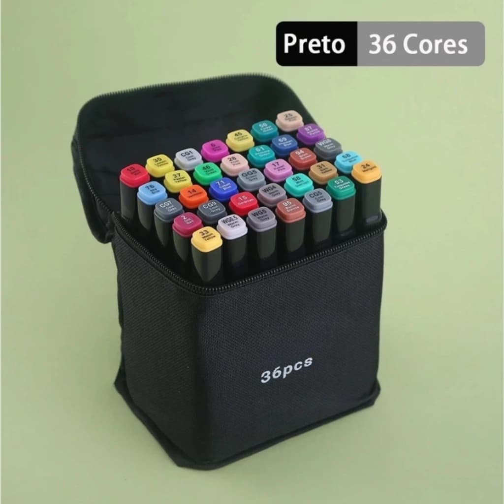Conjunto De 36 Cores Canetas Marcadores Ponta Dupla Fina Grossa Cores Vibrantes