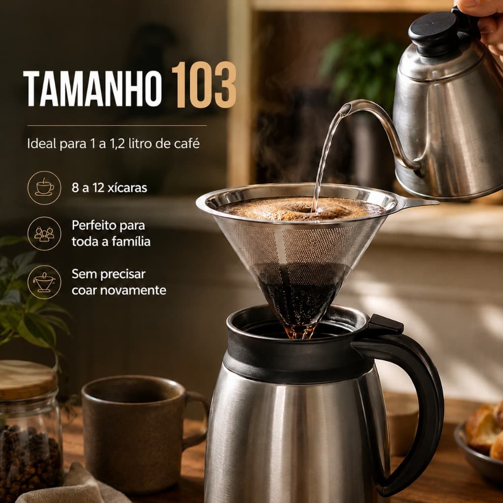Café Filtro Coador  Grande 103 Reutilizavel Não vai Papel