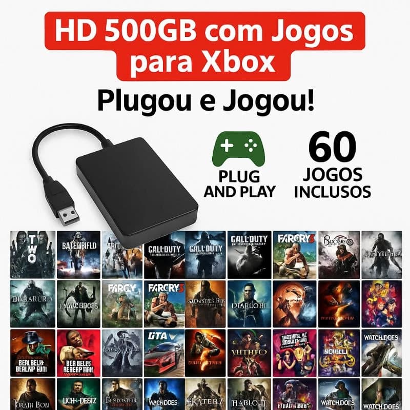 HD 500GB com Jogos para Xbox – Plugou  Jogou