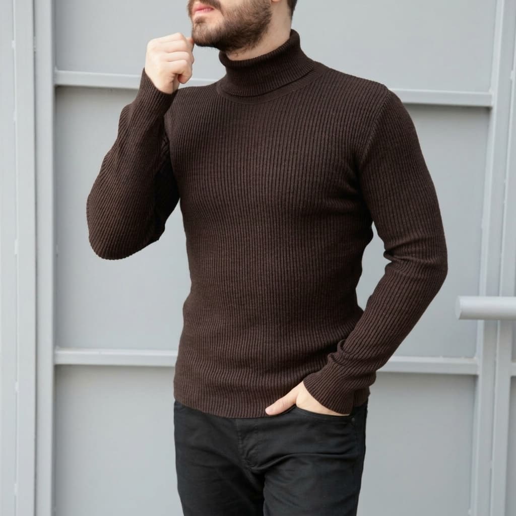 Cacharrel Masculina Ribana Canelada Gola Alta Manga Longa Inverno Elegante