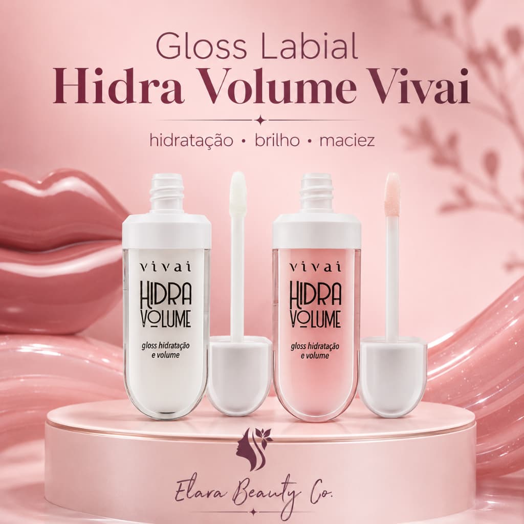 Gloss Labial Hidra Volume Vivai Hidratação Brilho Boca Macia Rosa/Transparente