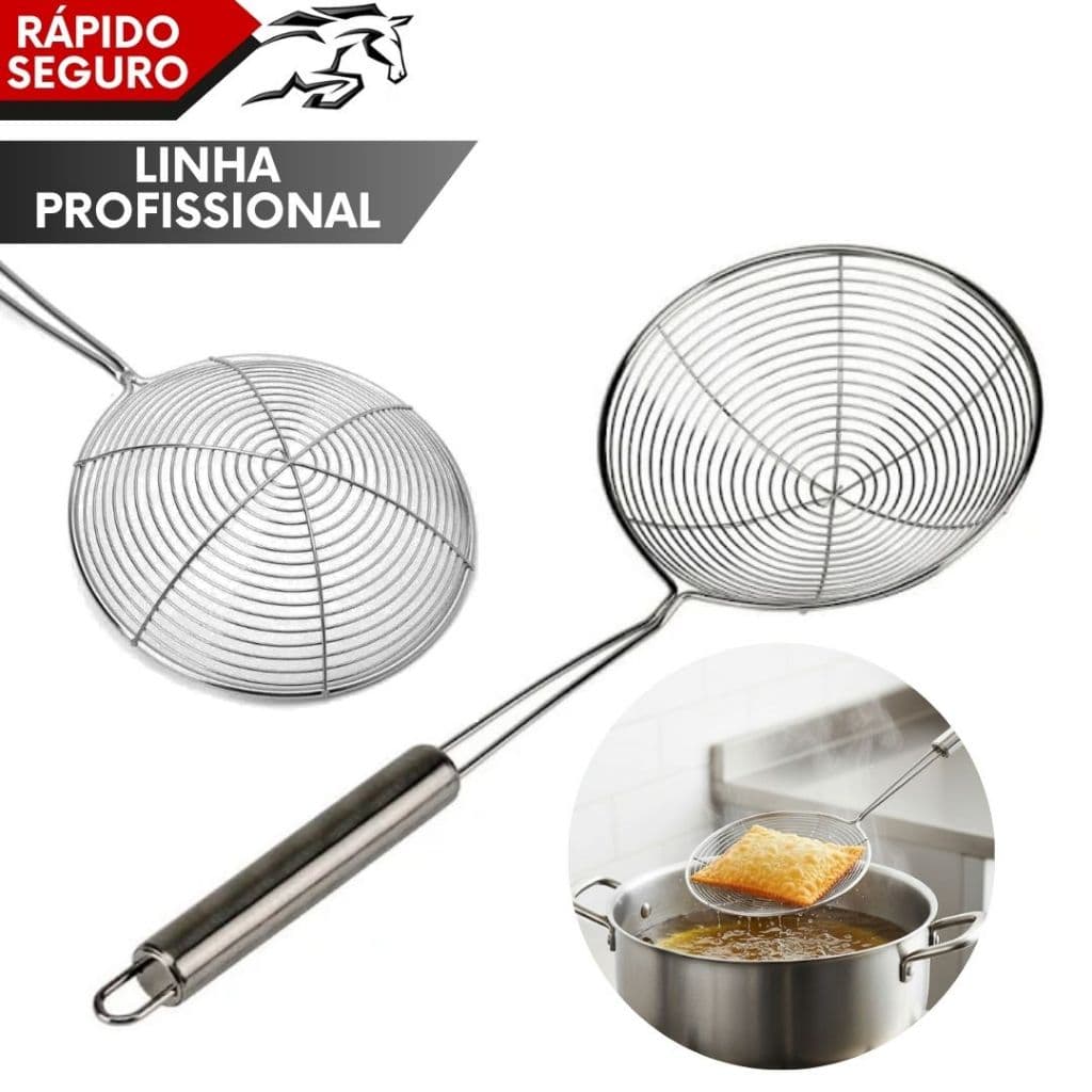 Escumadeira 100% inox Aramada Profissional Pastel Pastelaria Fritura