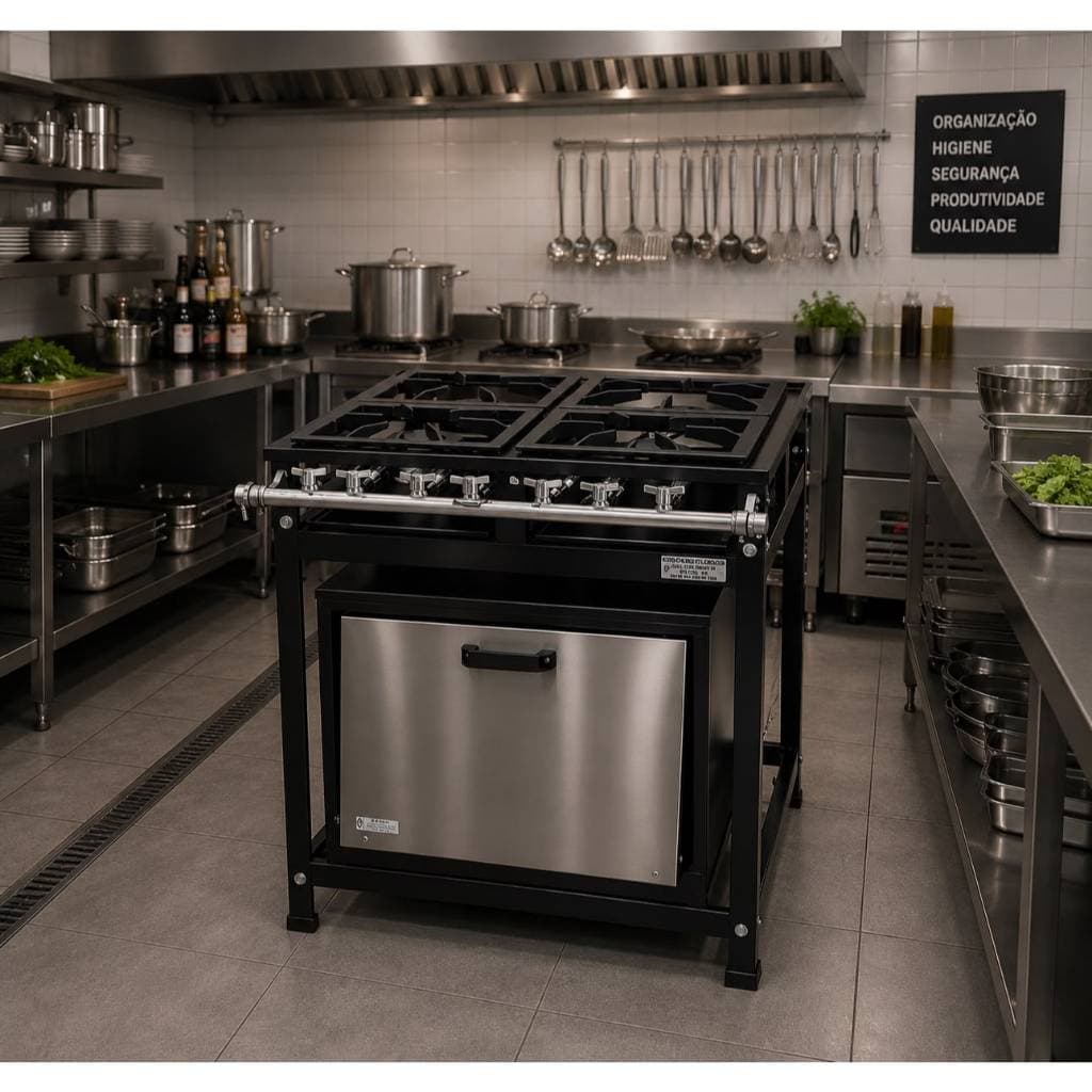 Fogão Industrial 4 Bocas A Gás Cristal Aço Preto GLP 30x30 (NÃO INCLUSO FORNO - COMPRE SEPARADO)