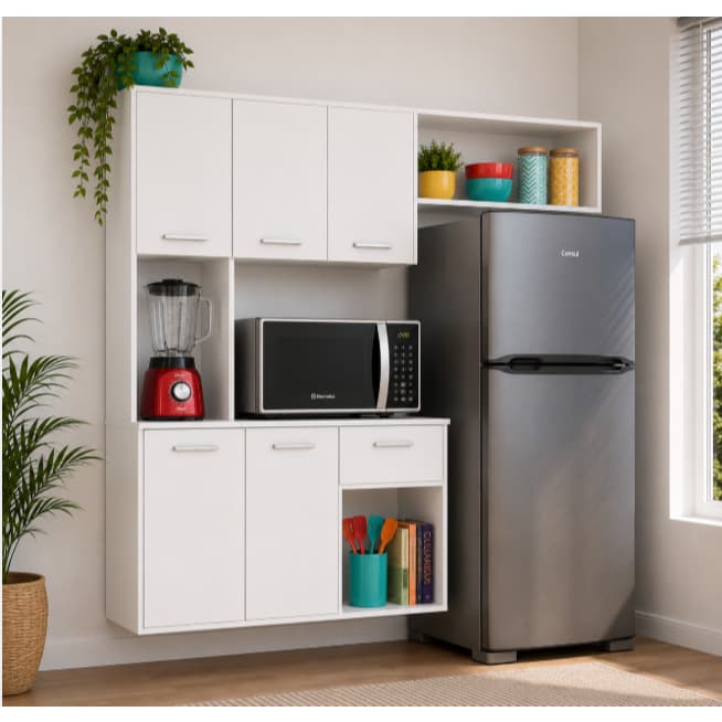 Armário Multiuso Vulcano Para Cozinha Lavanderia Área Gourmet Organizador Grande Branco Moderno Luxo