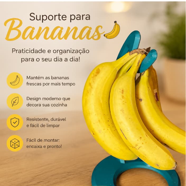 Suporte para Bananas Porta Bananas Fruteira de Mesa Organizador de Frutas Cozinha Multiuso