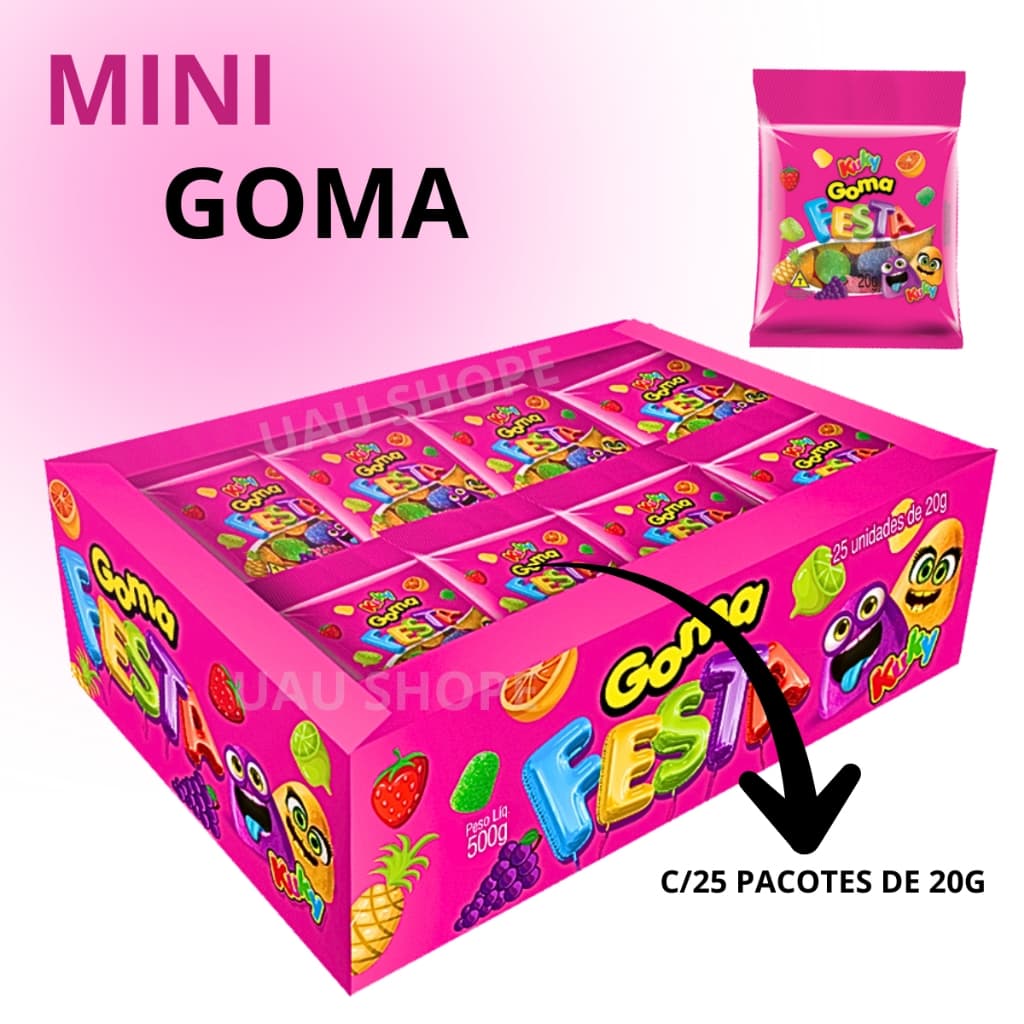 Mini Bala De Goma Festa Sortidas C/25 Unidades de 20gr Doce Aniversário