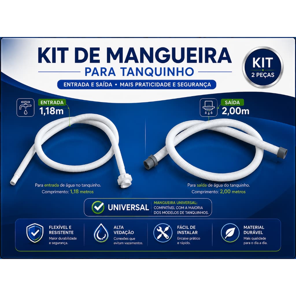Kit Mangueira Universal Entrada + Saída de Água para Tanquinho