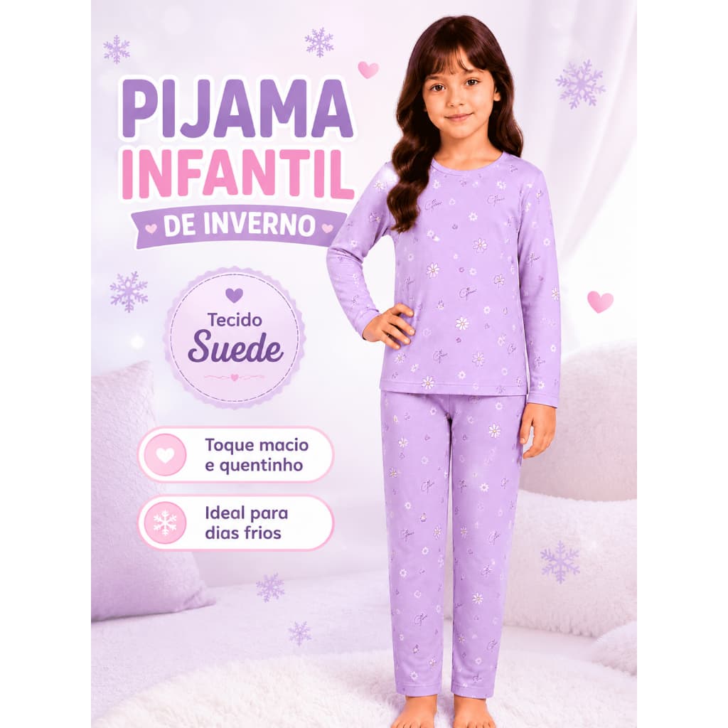 Pijama Infantil de Inverno de Suede Confortável e Quentinho