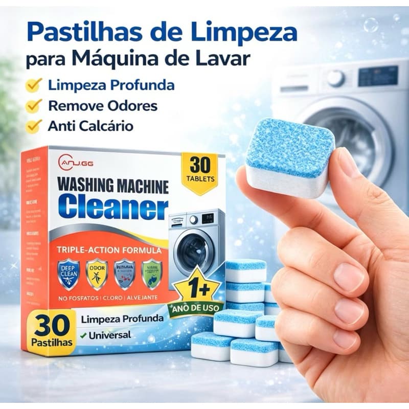 Pastilhas Limpa Máquina de Lavar 30 Unidades | Remove Odor e Sujeira | Limpeza Profunda Universal