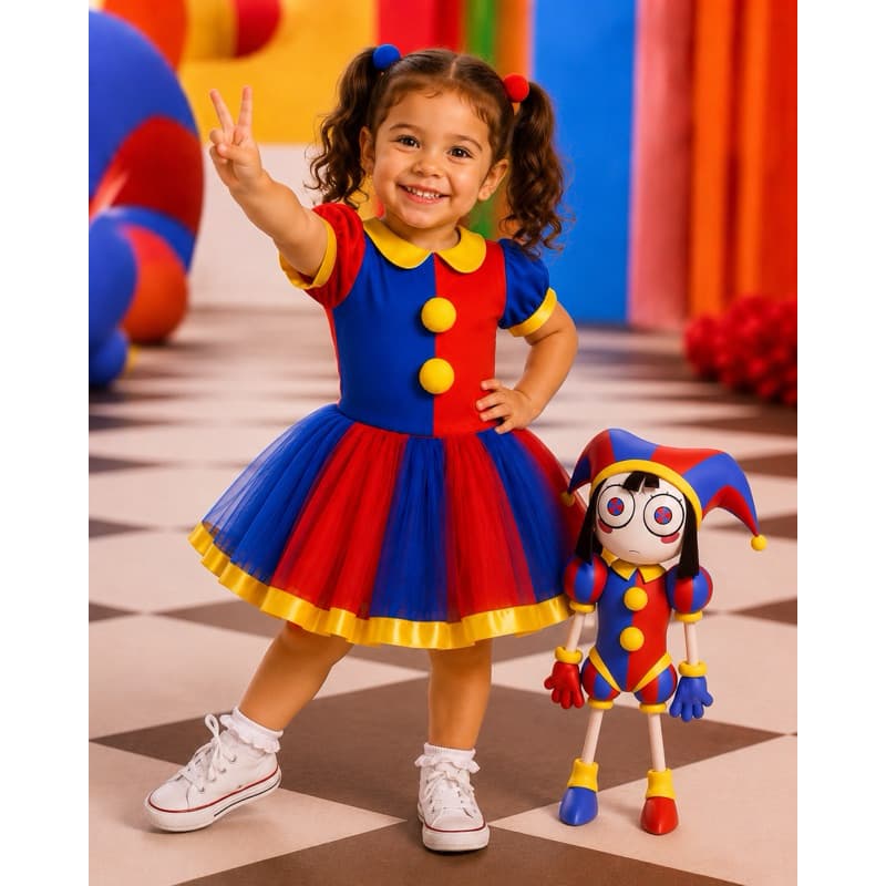 Fantasia Digital Circo anime cosplay infantil menina traje de circo palhacinha
