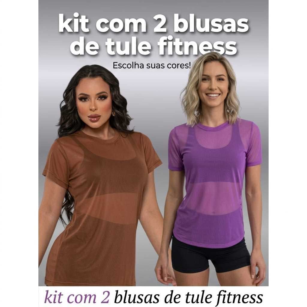 Kit Com 2 Blusas De Tule Fitnes Academia