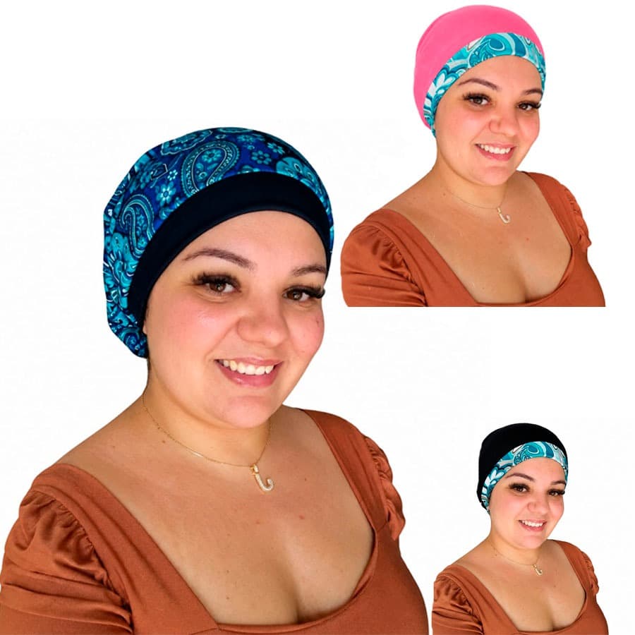 Touca Nero Preta Anti Frizz para Dormir e Alisar o Cabelo Com Barra Estampada