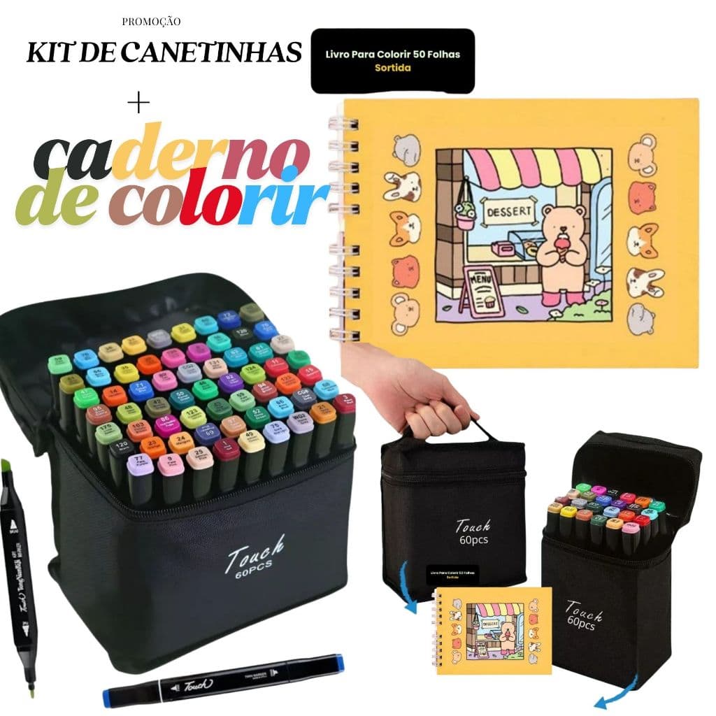 Promoção Canetinhas Touch 48 cores + Livro de Colorir 50 Folhas Diversão Infantil Envio Imediato