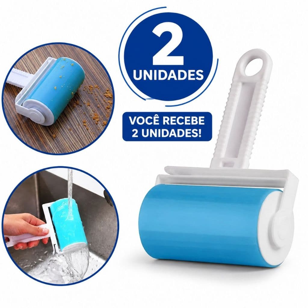 Kit Rolo Tira Pelos Lavável Reutilizável 2 Unidades Removedor de Pelos Pet Fiapos Poeira para Roupas Sofá Cama