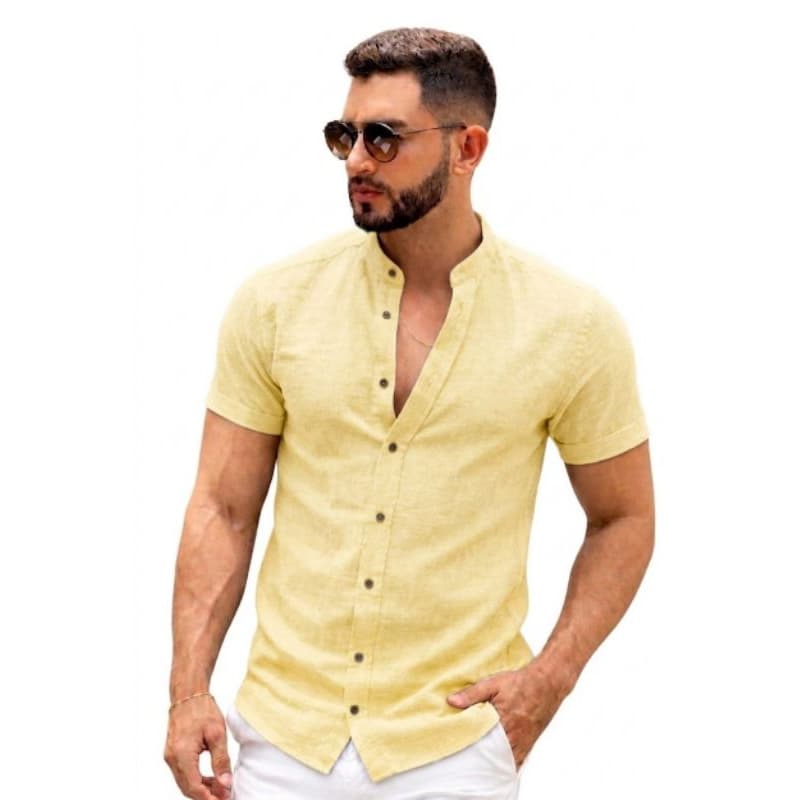 "Camisa social  linho flow Slim, não amarrota ,leve elastano ,Masculina Manga Curta Gola Padre | Leve, qualidade Premium
