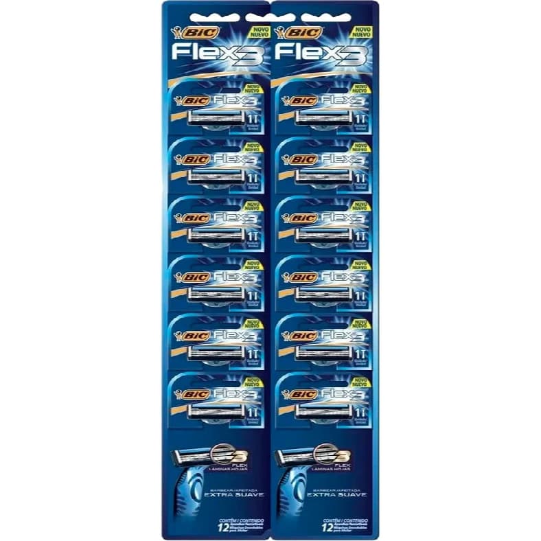 Barbeador 12 unidades BIC Flex3 Azul