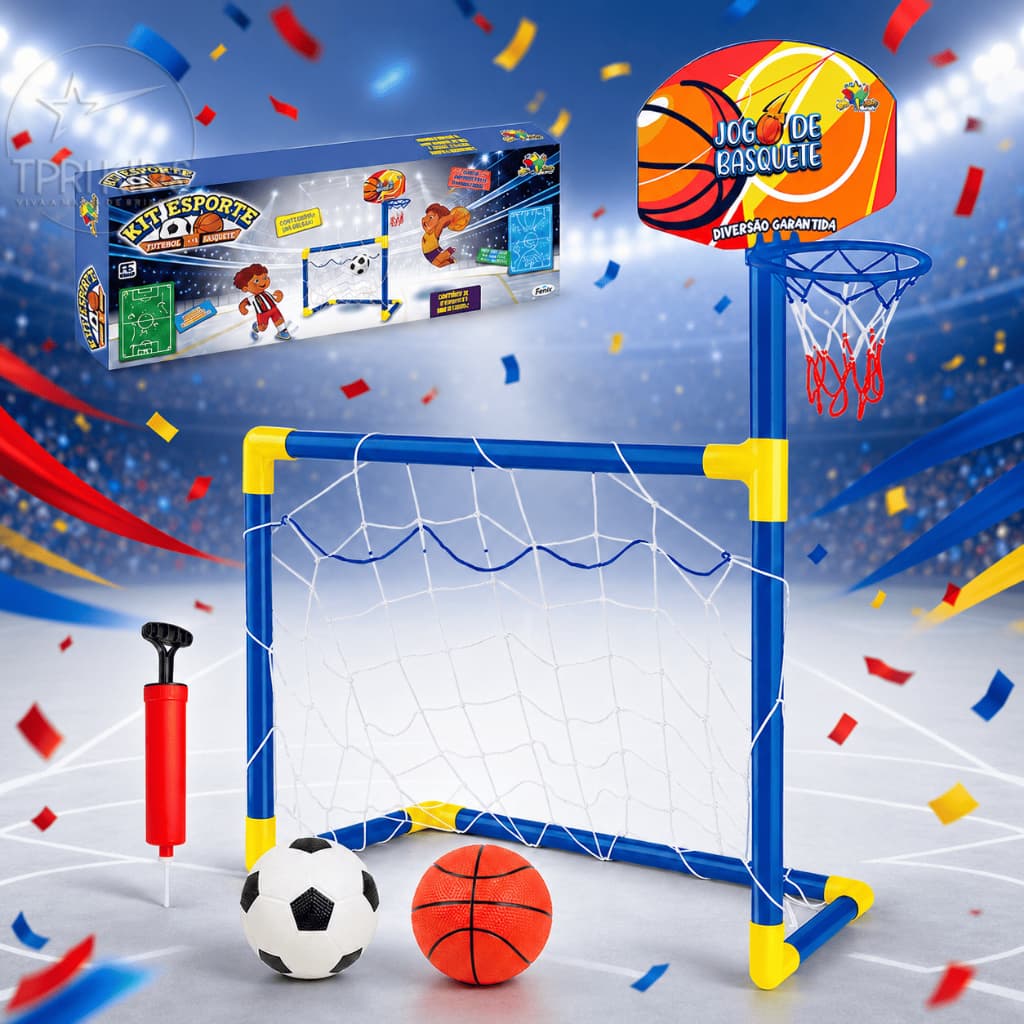 Kit 2 em 1 Futebol Basquete Basket Brinquedo Infantil Menino Menina Copa do Mundo Brasil Interativo