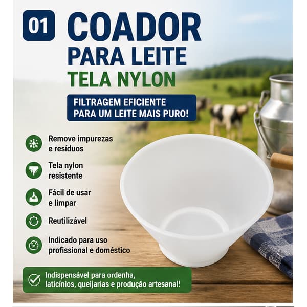 Coador Para Leite Tela Nylon Filtragem De Leite Ordenha Laticínio Queijaria Produção Artesanal