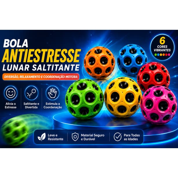 Bola Antiestresse Lunar Saltitante Kit 12 Unidades– Diversão, Relaxamento e Coordenação Motora