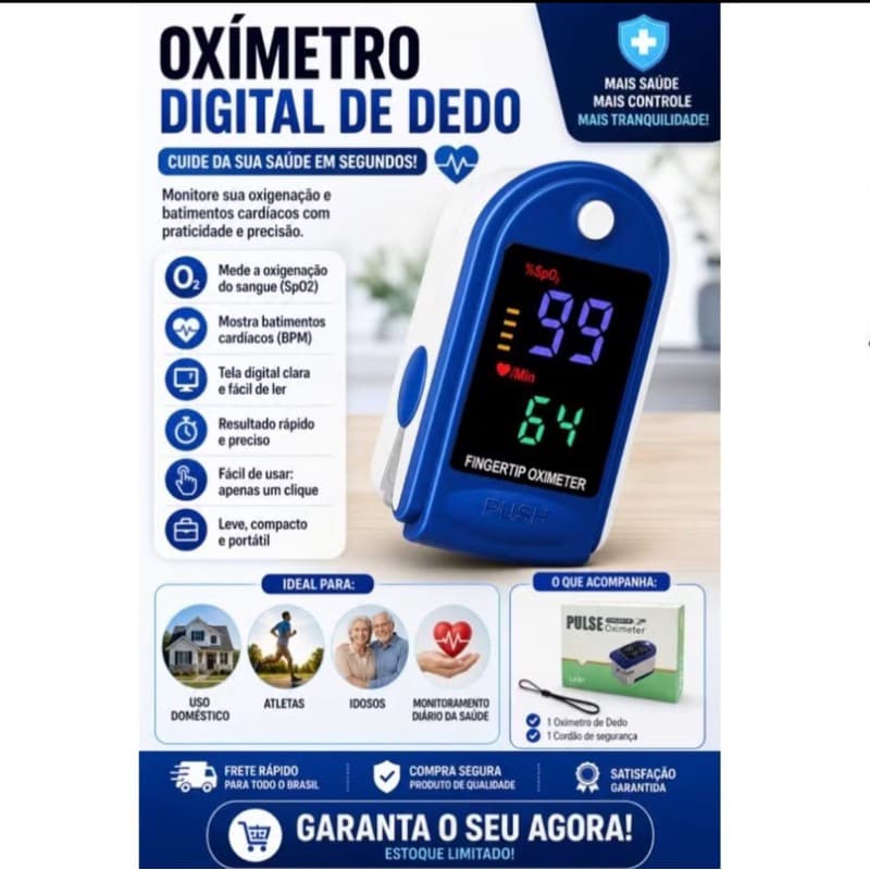 Oxímetro de Pulso Digital Portátil - Monitor de Saturação de Oxigênio com Display OLED e Alarme de Saúde