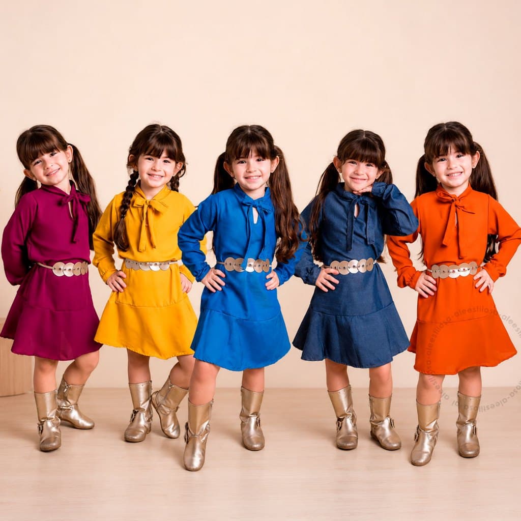 Vestido Laysa Menina Viscose Confortável Cinto Xadrez Colorido Infantil