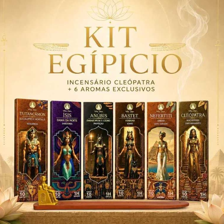 Kit Incenso Egípcio c/ 6 Aromas Exclusivos Vila Zen + Incensário Cleópatra