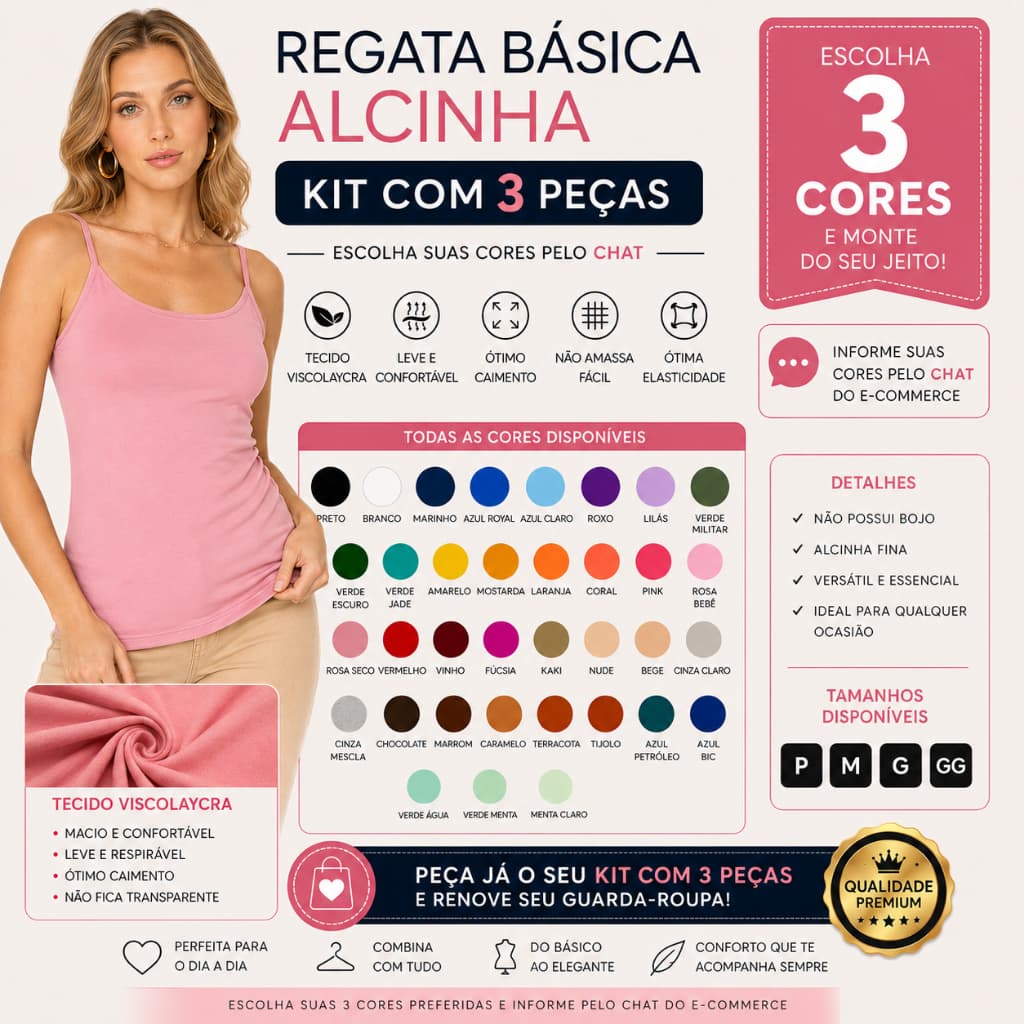 Kit 3 Blusinha Atacado Camiseta De Alcinha Blusa Básica