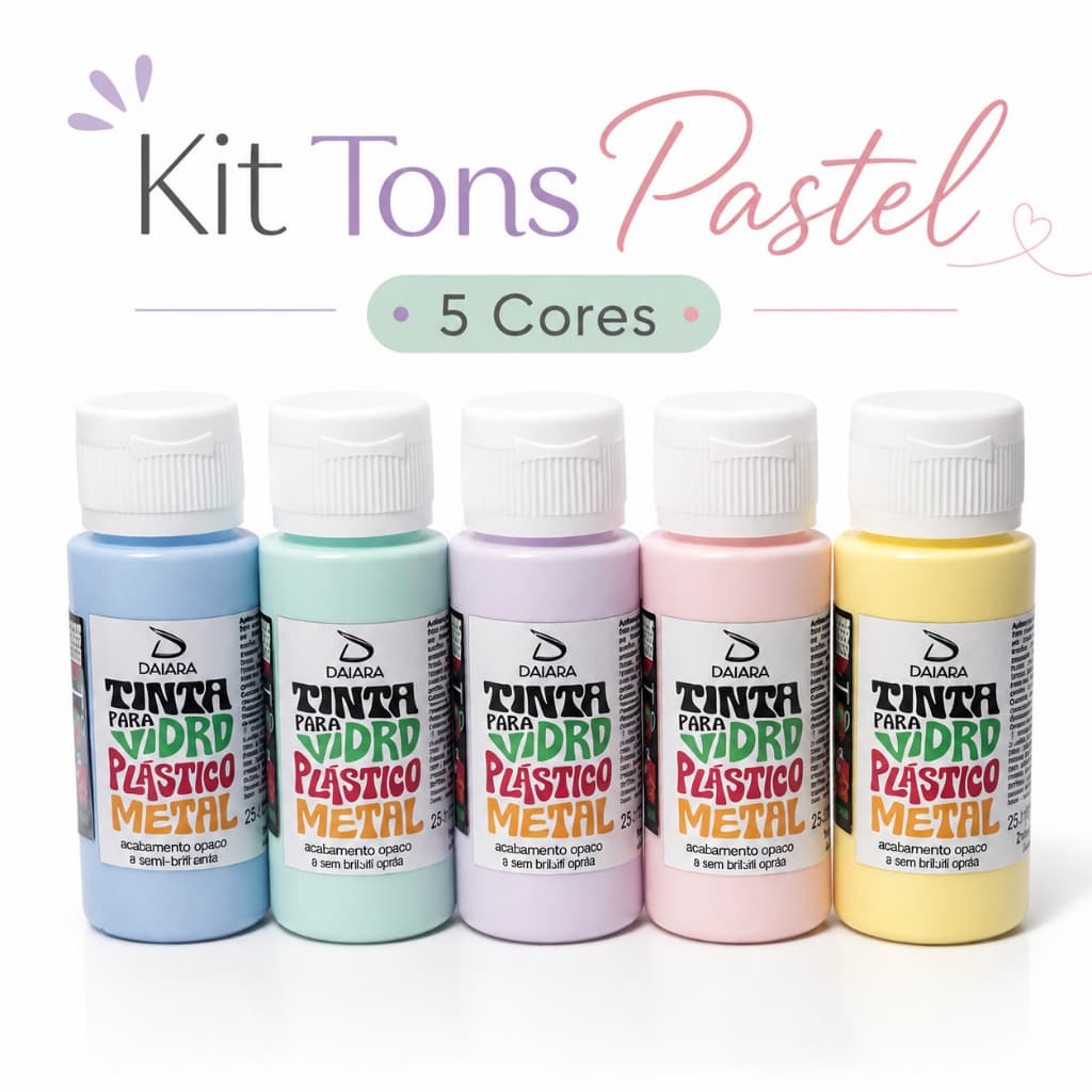 Kit Super Tinta Talento Tons Pastel 60 ml para Vidro Plástico Metal Madeira MDF Acrílico e Cerâmicas