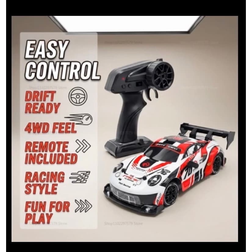 Carro de Corrida Drift JDM Escala 1:24 – Tração 4x4, Controle 2.4GHz e Luzes LED Neon - Cor Branco