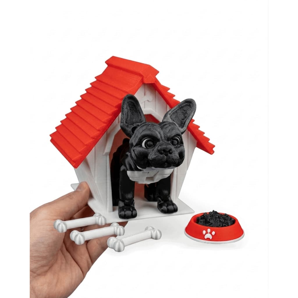 Bulldog Francês Cachorro Articulado Kit Completo Casinha e Acessorios Presente Decorativo
