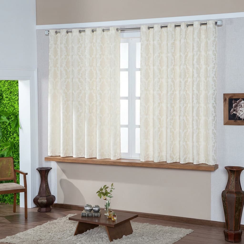 Cortina Jacquard de Luxo 2,00 X 1,35 Marfim Sala ,Quarto e Cozinha