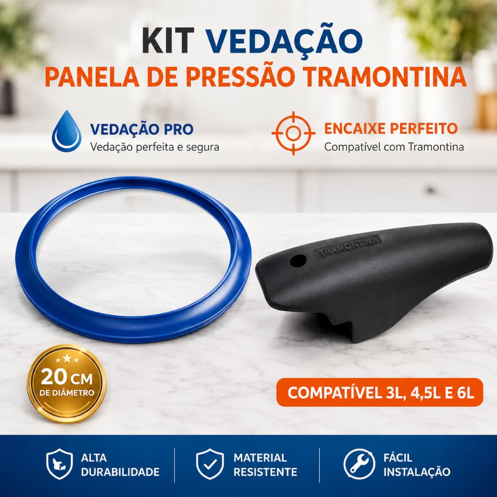 Kit Cabo + Borracha de Vedação 20cm - Reposição para Panela de Pressão Tramontina