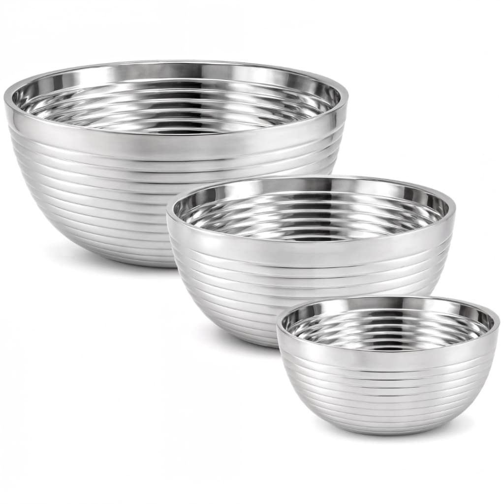 Kit 3 Bowls Tigelas Em Aço Inox Redondo Bacia Vasilha Saladeira Para Preparo E Serviço De Alimentos