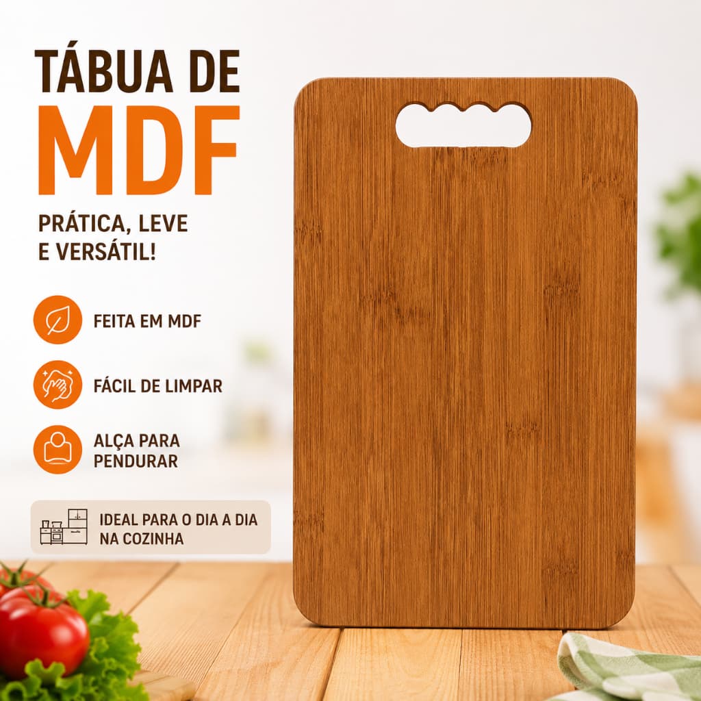 Tábua Decorativa em MDF 30x20cm com Alça Para Petiscos e Frios e Decorativa