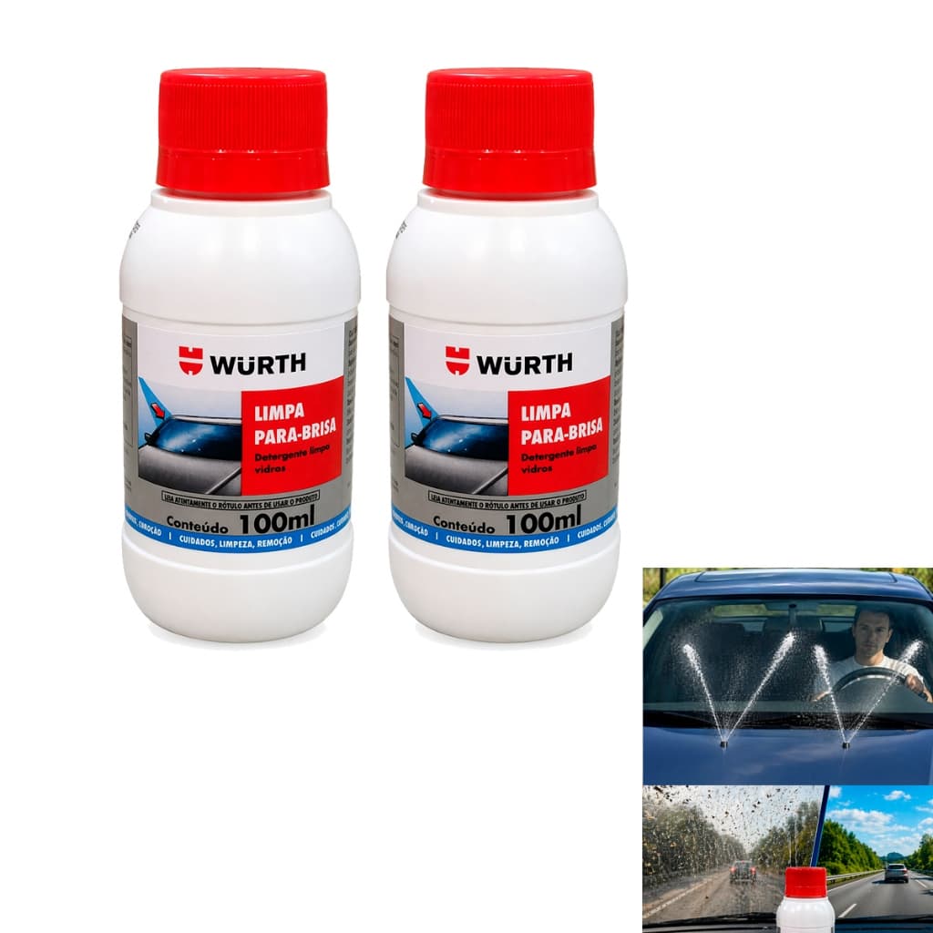2 Limpa Para-brisa Wurth Original 100ml Limpeza Vidros Carro Caminhão Concentrado DIRETO NO Reservatório Esguicho