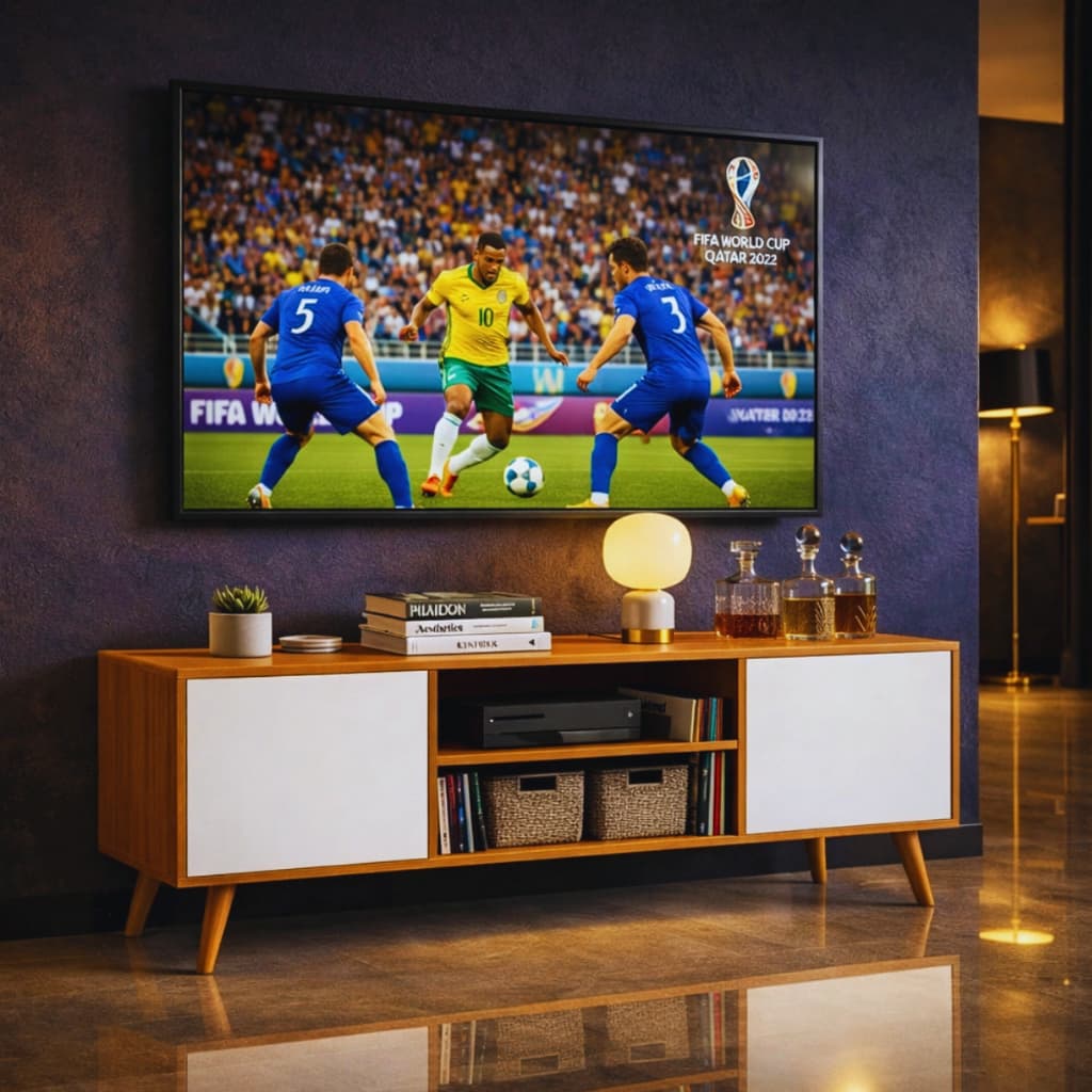 Rack Estilo Retrô de TV até 50 Polegadas com Pés Palito, 2 Portas e Prateleira Ideal para Sala