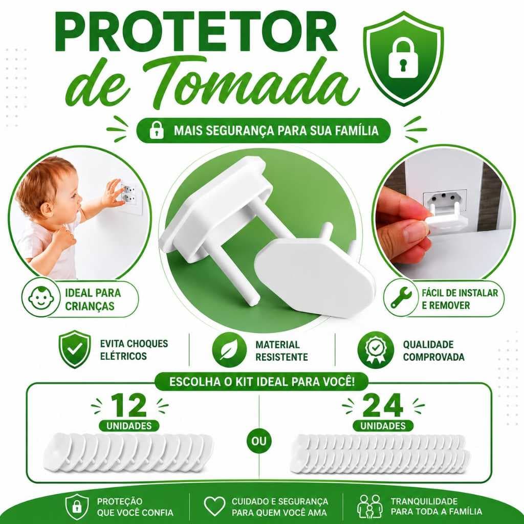 Kit 24/12 Protetor De Tomada Segurança Bebê Contra Choque Envio Imediato