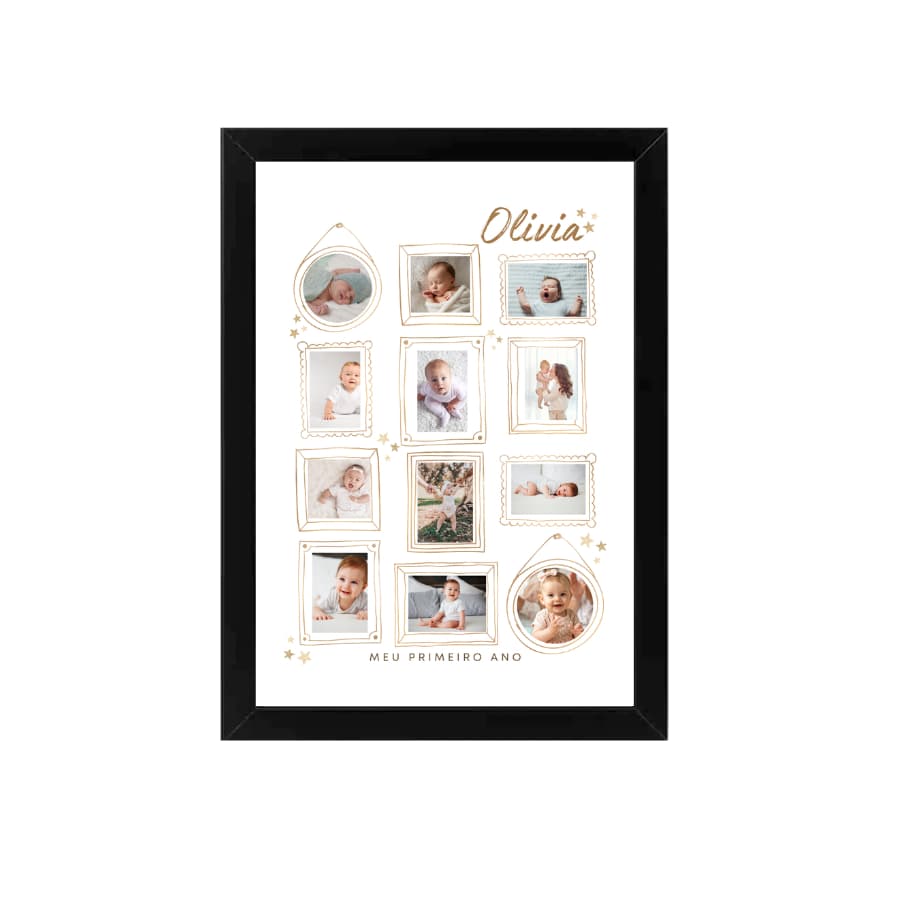 Quadro Personalizado Aniversário de 1 Ano Quadro A4 Com Acetato Fácil Instalação Envie Suas Fotos