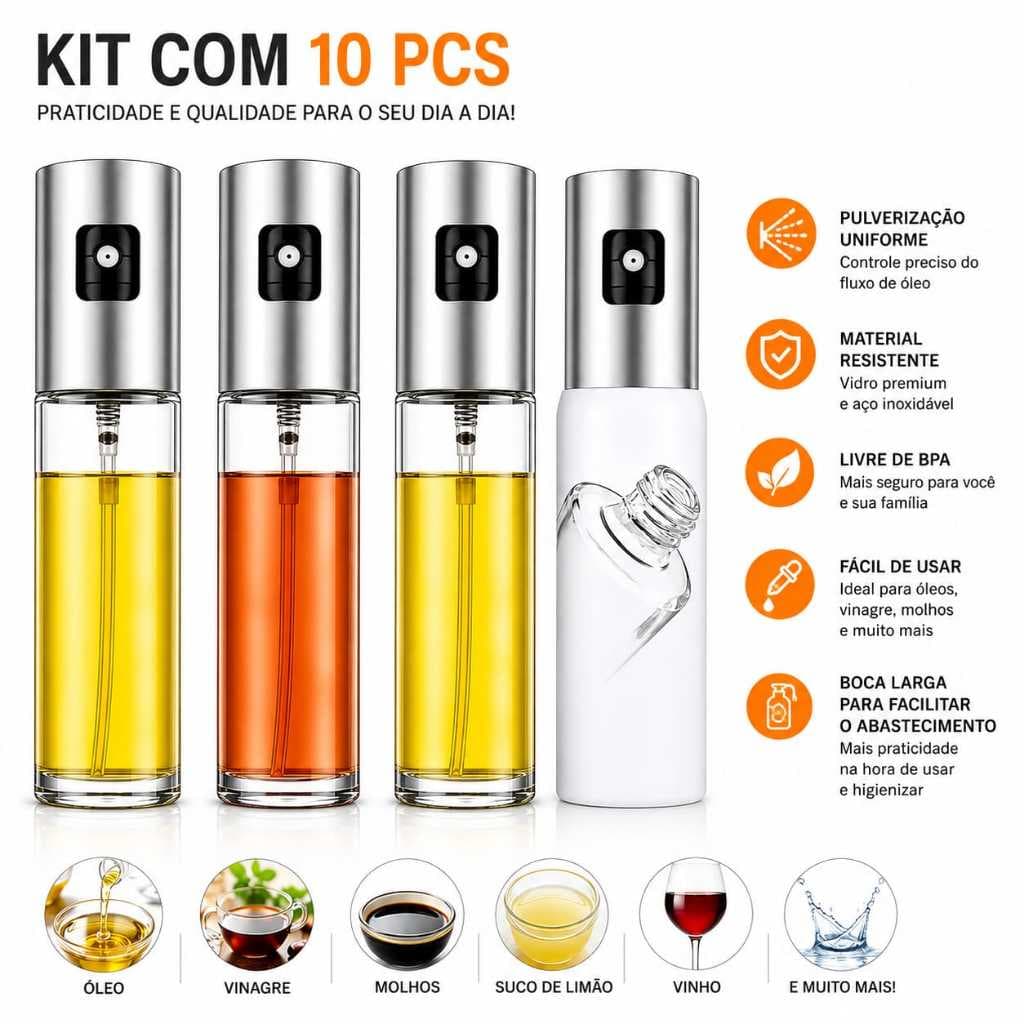 Kit 5 e 10 Spray Pulverizador Borrifador Azeite Vinagre em Vidro