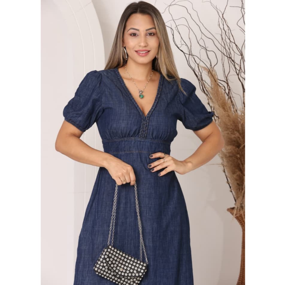 Vestido Jeans Longo Evangélico Feminino Confortável Elegante