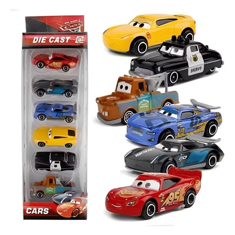 KIT com 06 Carrinhos De Ferro Miniaturas CARS 7cm