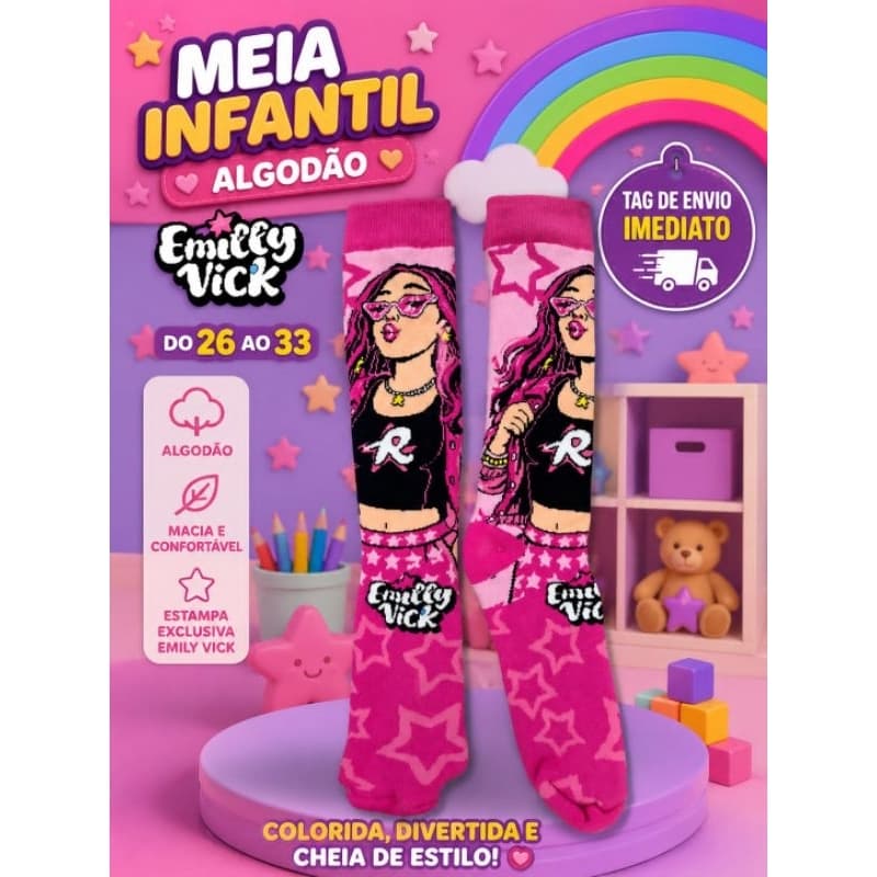 Meia Infantil menina do 26 ao 33 algodão macia