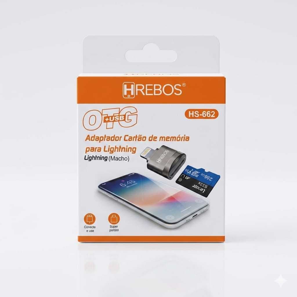 Adaptador OTG USB Leitor Cartão MicroSD Lightning iPhone Hrebos HS662