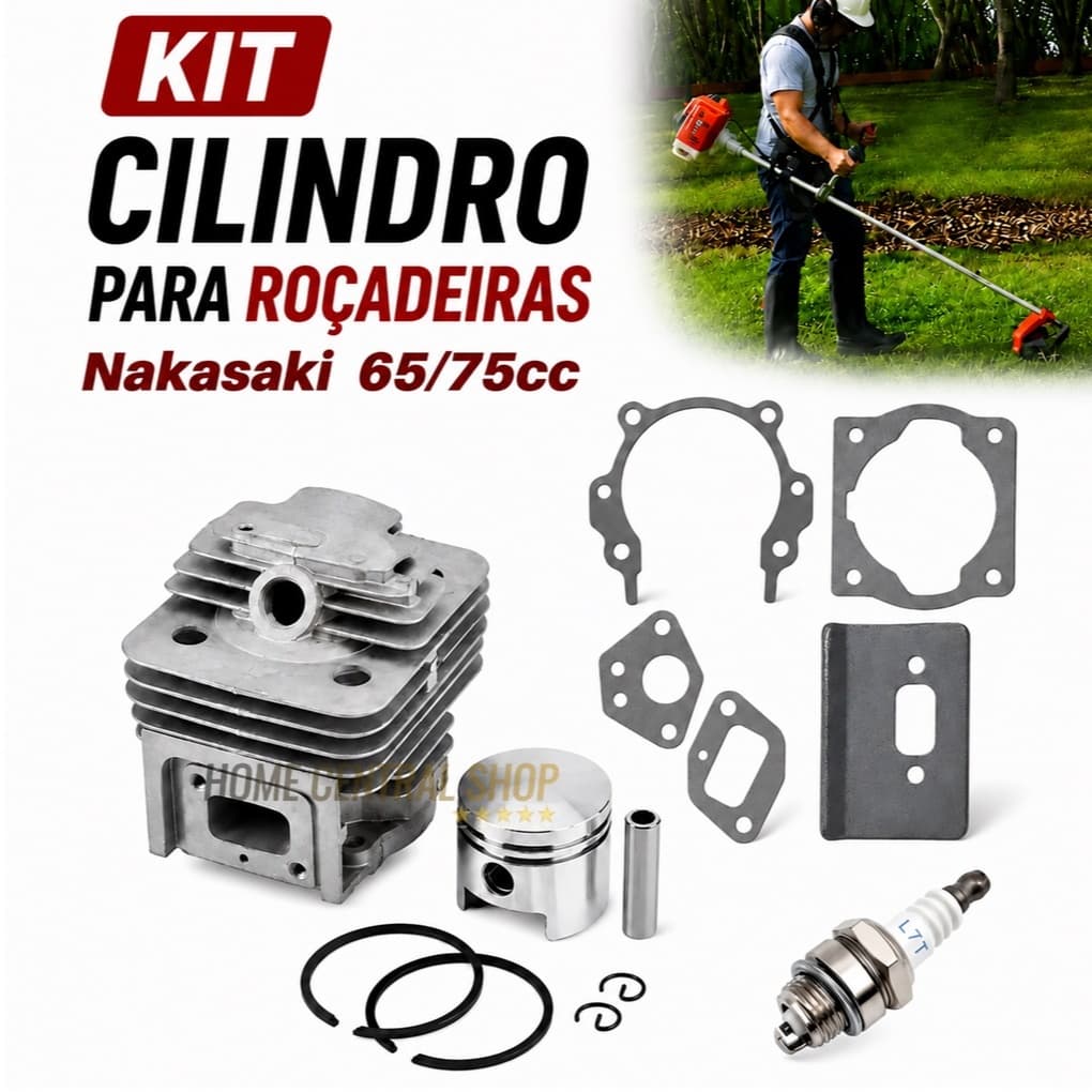 Kit Cilindro Pistão Anel Juntas Vela Para Roçadeira Nakasaki 63cc 65cc Pro 75cc / Multifuncional