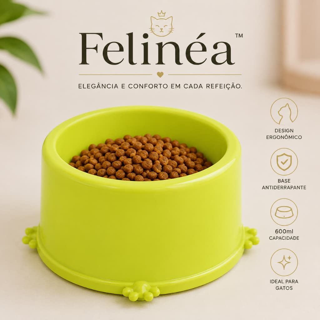 Comedouro Para Gatos 600ml Felinéa™ Pote Antiderrapante Ração e Água