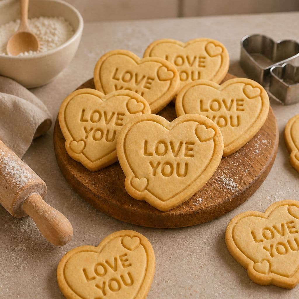 Cortador de Massa de Biscoito +Carimbo Tema Amor com 6cm Puxador Pasta Americana Biscuit Confeitaria