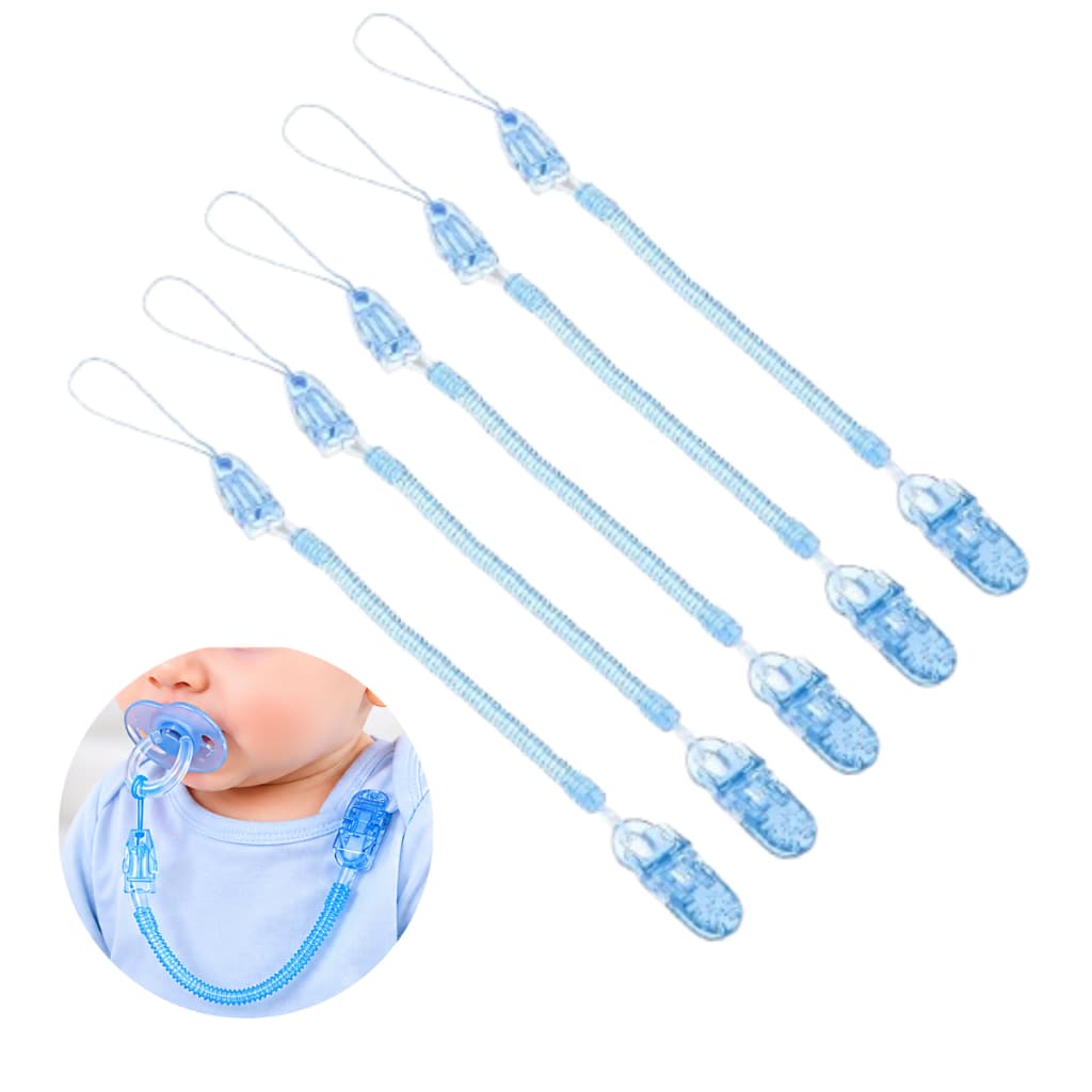 Kit 5 Prendedor Chupeta Mola Espiral Segura Bebe Pratico Cor Azul Anti Queda Seguro Pratico
