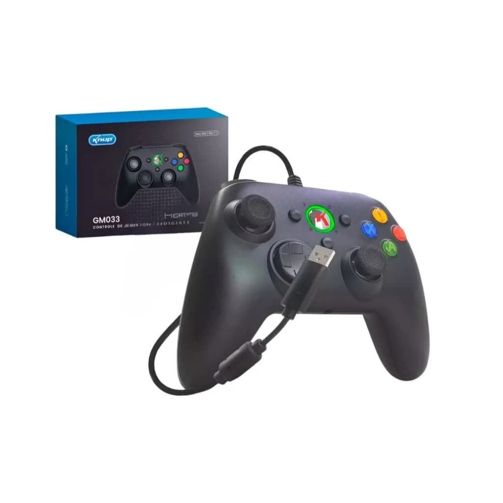 Controle Xbox 360 Com Fio USB Knup GM033 Gamepad Gamer PC Windows Notebook